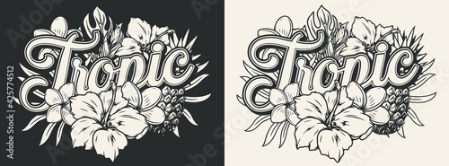 Tropical vintage design in monochrome style