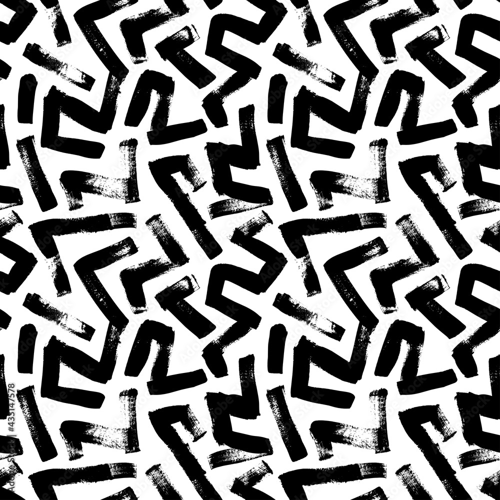 Seamless Zig Zag Vector Pattern Abstract Monochrome Geometric Brush