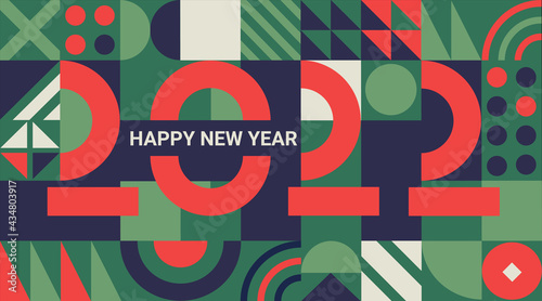 2022 holiday New Year greeting banner with numbers from lines on geometric background with place for text.Template for card,invitation,flyer, web, cover and calendar.Vector illustration.