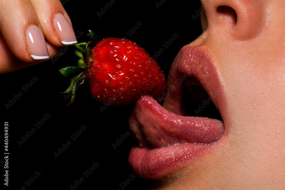 Sexy Womans Lips Erotic Concept Sexy Lips With Strawberries Oral Sex