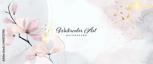 Abstract background watercolor gentle flower and gold splash