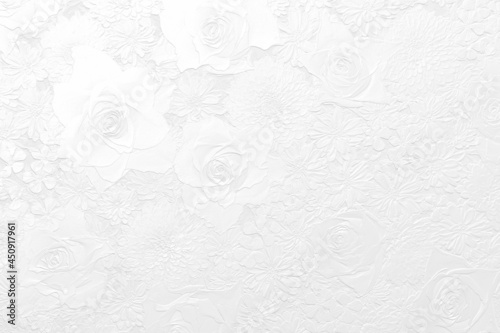 Embossed flower background. Dahlia, rose, dianthus. 3D illustration. 3D rendering