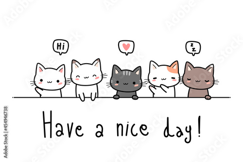 Cute cartoon background cover with cats greeting