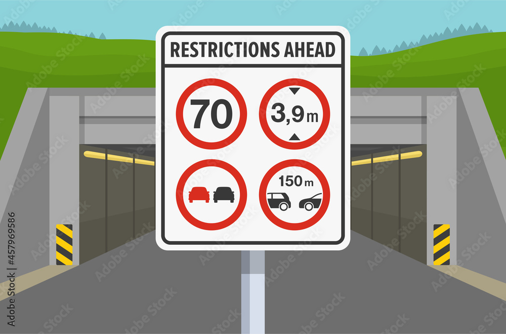 Vettoriale Stock Driving A Car City Tunnel Restrictions Speed Limit