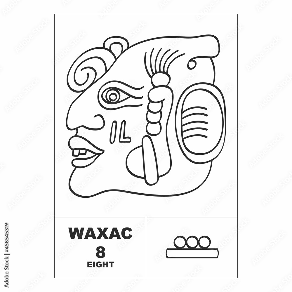 Vector Icon With Mayan Numerals Mayan Head Glyph Waxac And Maya Symbol