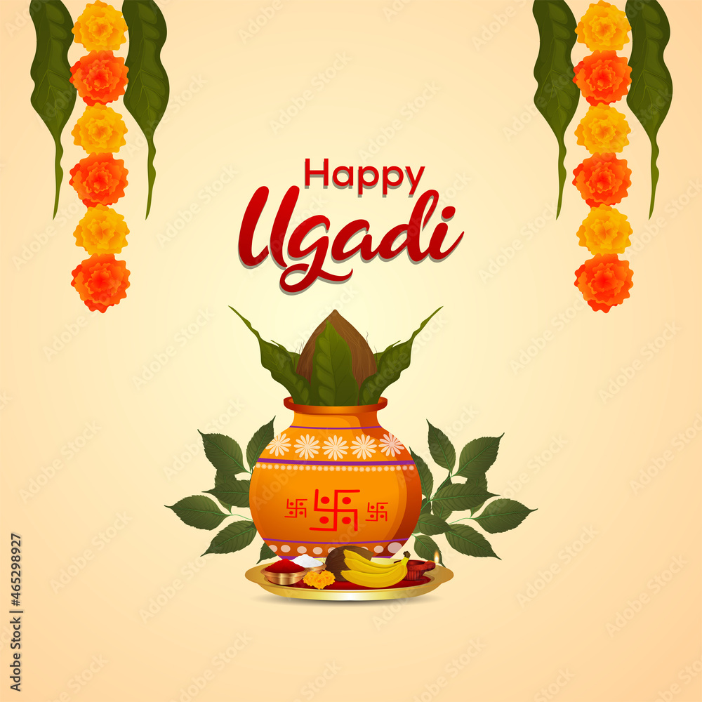 Happy Ugadi Template Greeting Card Traditional Festival Stock Vector