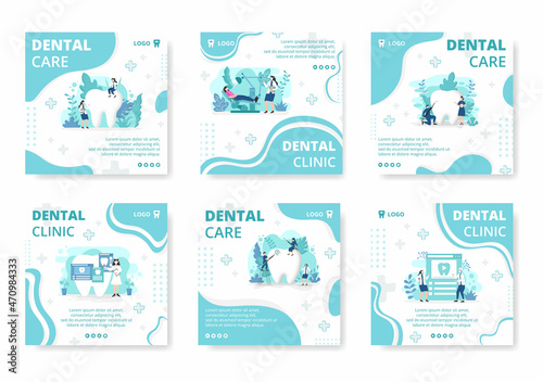 Dental Flat Design Illustration Post Editable of Square Background Suitable for Social media, Feed, Card, Greetings, Print and Web Internet Ads