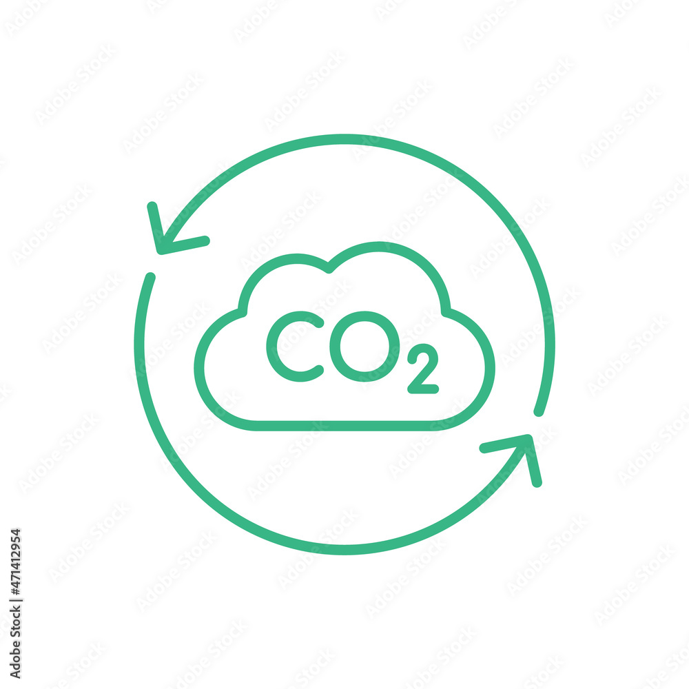 CO2 Carbon Dioxide Cloud Inside Circle Arrows Cloud Thin Line Icon