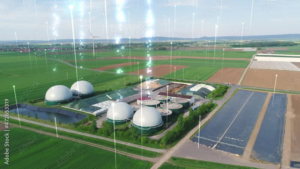 Aerial video of Biogas plant Flight over Biogas power plants vídeo de