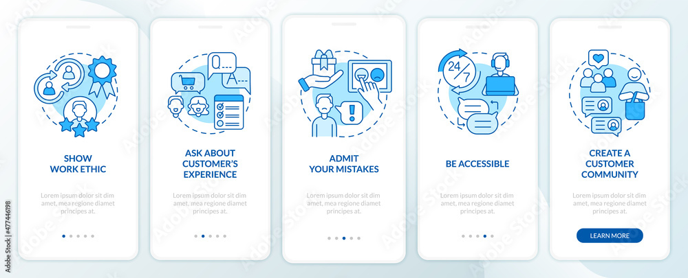 Customer Service Tips Blue Onboarding Mobile App Screen Support Ethic