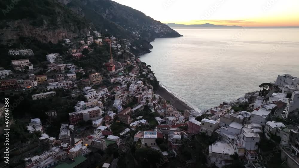 Positano Meta Turistica Della Costiera Amalfitana Italia Vista Aerea