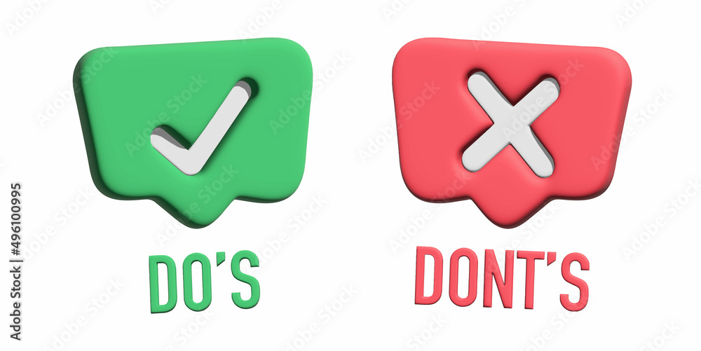 3d Do And Don T Or Good And Bad Icons W Positive And Negative Symbols