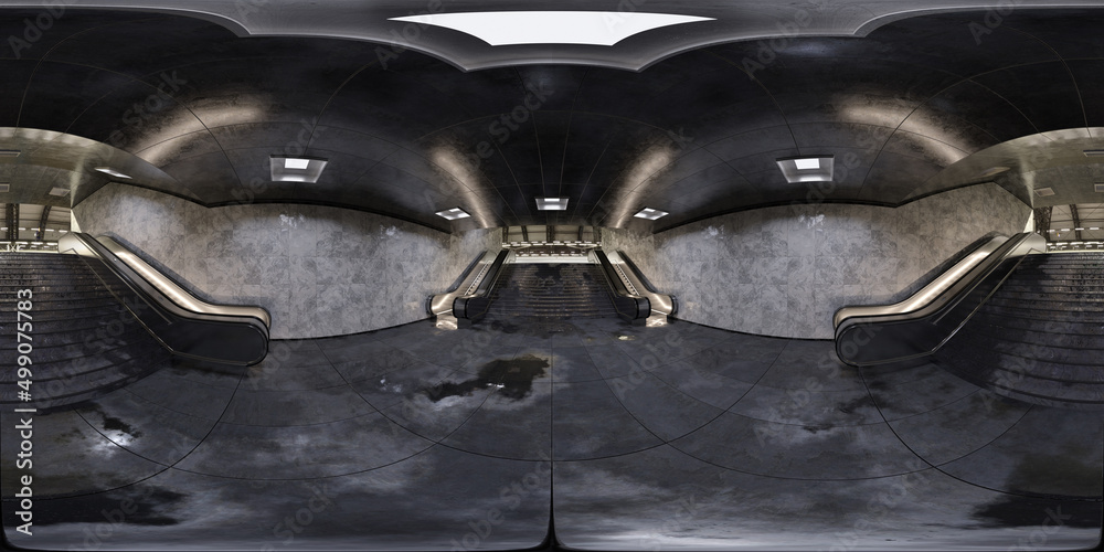 Hdri Of Realistic Underground Subway Station Background With Wet