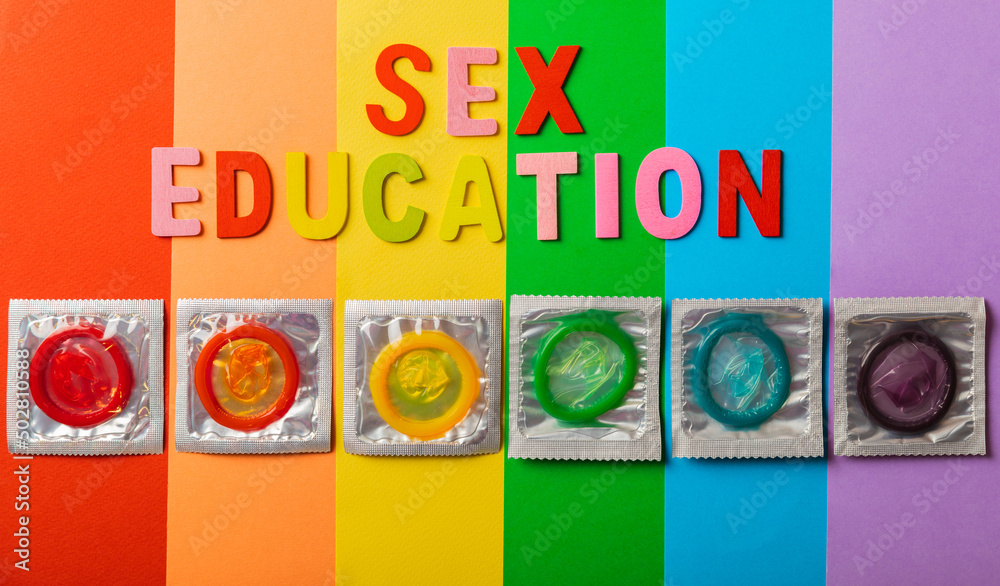 Colorful Blocks With The Phrase Sex Education Background Flat Lay Super Safe Banana And