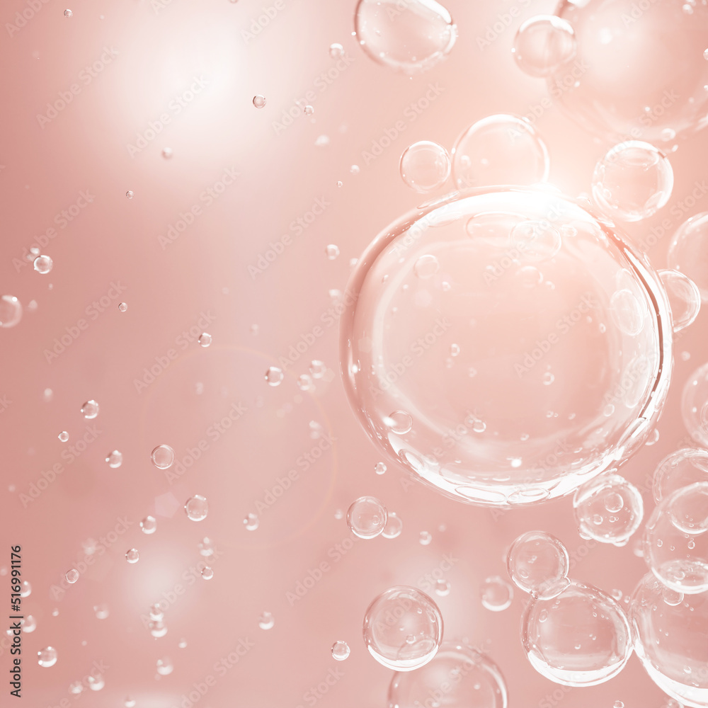 Rose Gold Bubble Oil Or Serum Isolated On Yellow Background Concept