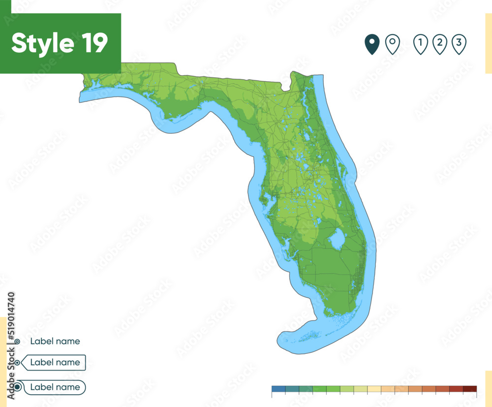 Vecteur Stock Florida Usa High Detailed Physical Map Vector Map Dem Map Adobe Stock