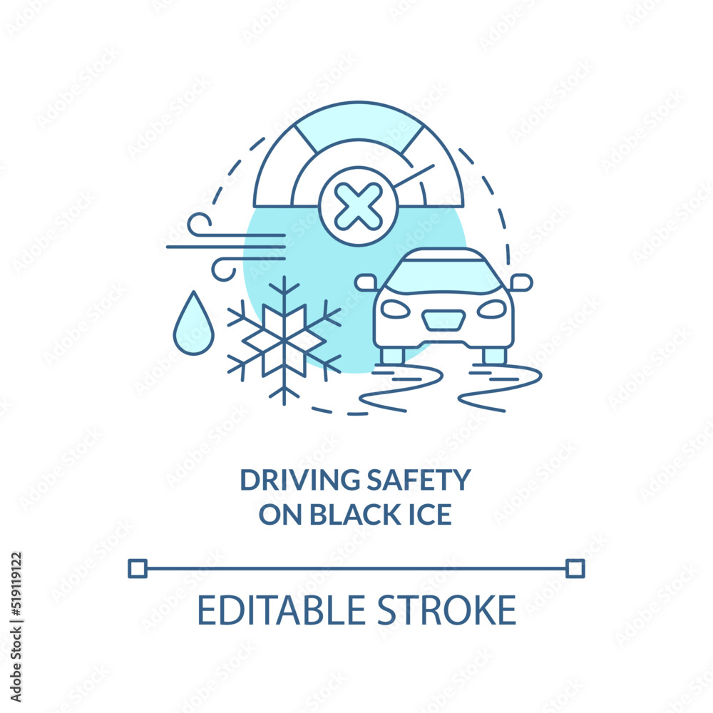 Driving Safety On Black Ice Turquoise Concept Icon Situational Driving