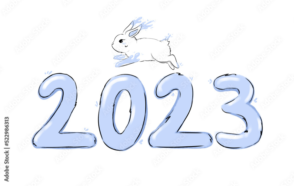 Hand Drawn Rabbits In Minimalism Style Water Rabbit Symbol Of The Year