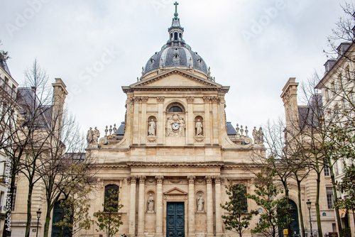 Paris-Sorbonne University architecture in Paris France on a cloudy winter day