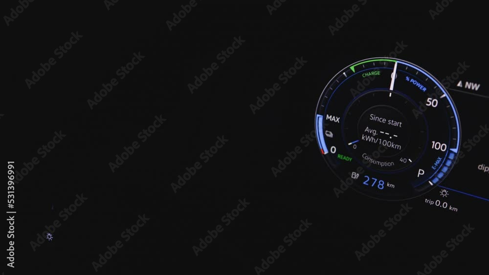 Close Up Shot Of Electric Car Dashboard View During Fast Charging When