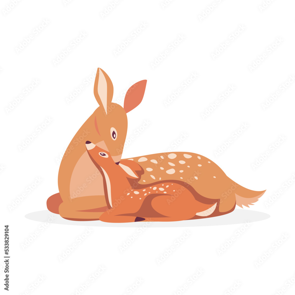 Cartoon Deer Male Horny Female Baby Fawn Spotted Reindeer Isolated On White Vector