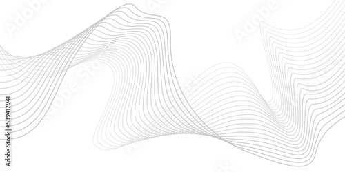 Undulate Grey Wave Swirl, frequency sound wave, twisted curve lines with blend effect. Technology, data science, geometric border pattern. Isolated on white background. Vector illustration.