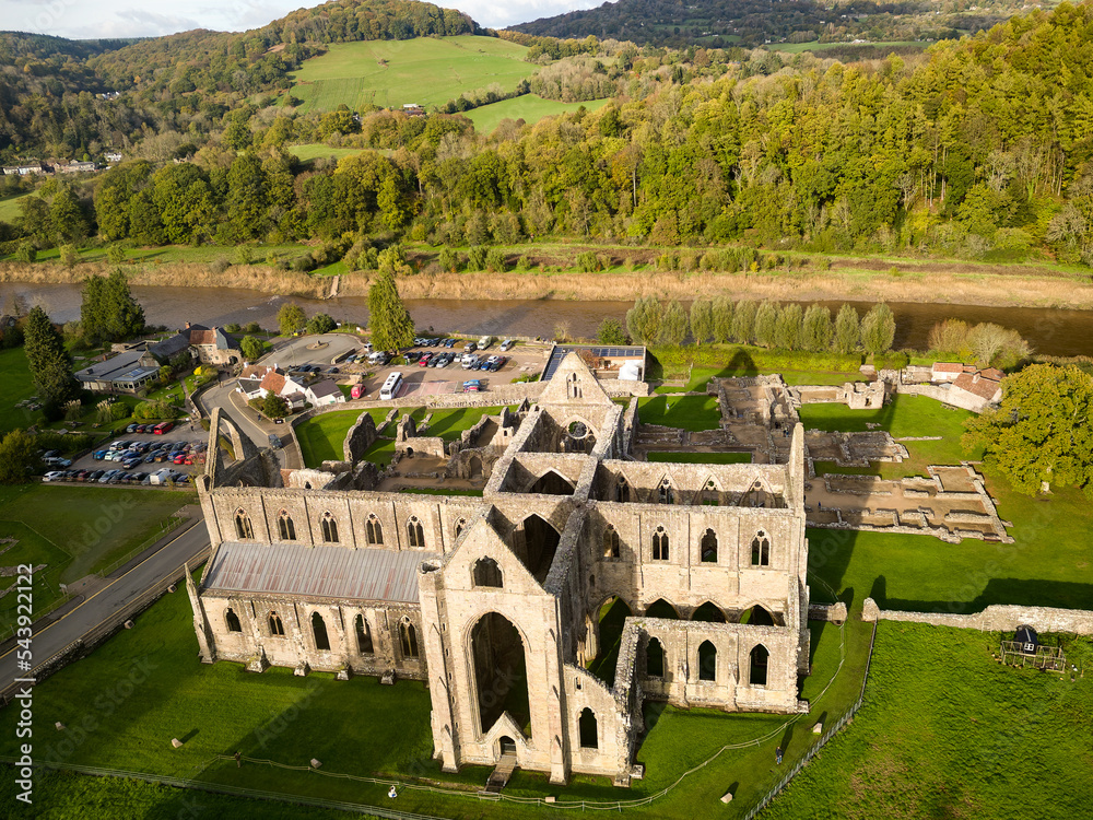 Aerial View Of An Ancient Ruined Cistercian Monastery Tintern Abbey