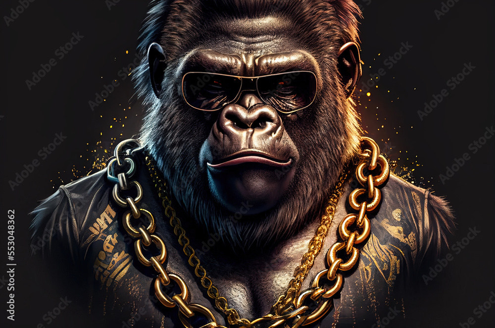 Cool Monkey Gorilla Gangsta Rapper In Sunglasses Generated Sketch Art