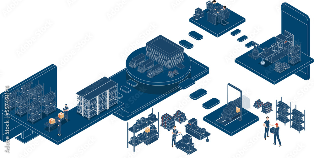 D Isometric Smart Logistics Concept With Warehouse Logistics And