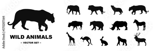 Animal silhouettes. Set of wild animals. Vector