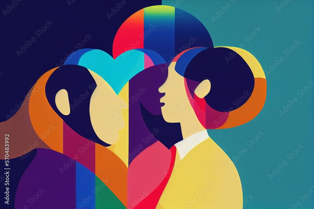 LGBTQIA Pride Love Lesbian Happy Couple Women In Love Abstract Art Rainbow Color Block Made