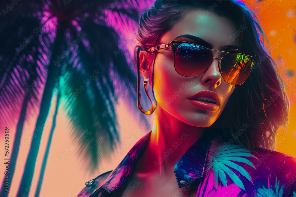 Attractive Girl In Bikini Clubbing At The Hot Summer Dance Party Neon