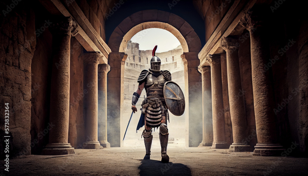 Ancient Roman Gladiator Entering The Colosseum Before Battle