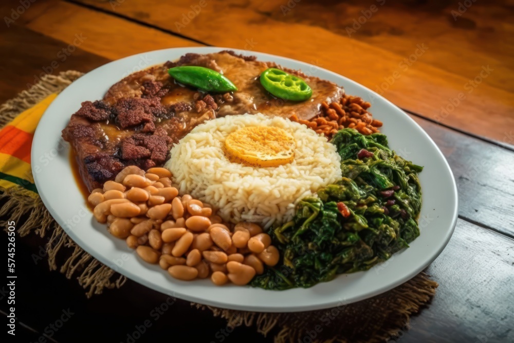 Virado a paulista tutu de feijão ovo bisteca de porco arroz