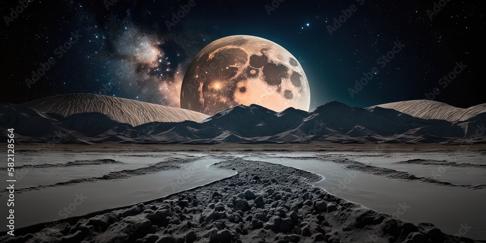 ภาพประกอบสตอก Milky Way over lunar landscape on moon surface