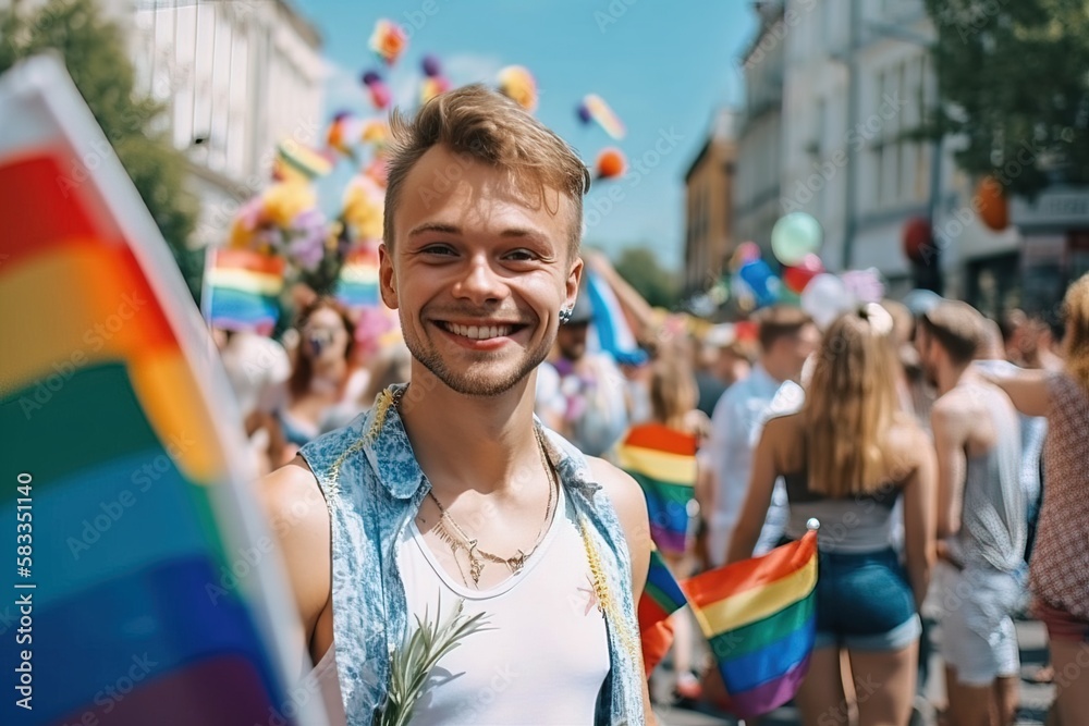 Handsome Gay Man Smiling Queer LGBTQIA LGBT People Walking In The