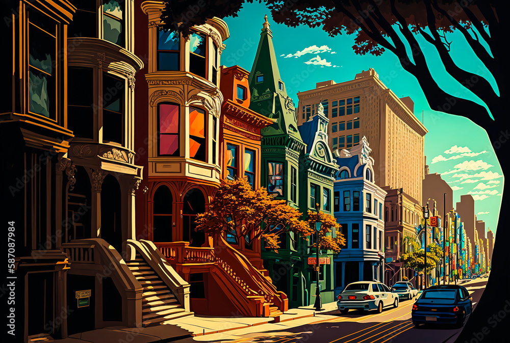 San Francisco Street Scene Varied In Color And Style Use Complementary