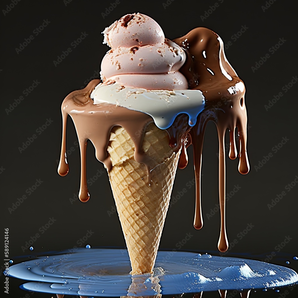 Melting Ice Cream Cone Hot Summer Day Splash Twisted Vanilla