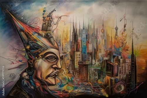 Nowy Jork abstrakcja kolorowa grafika surrealizm Generative AI