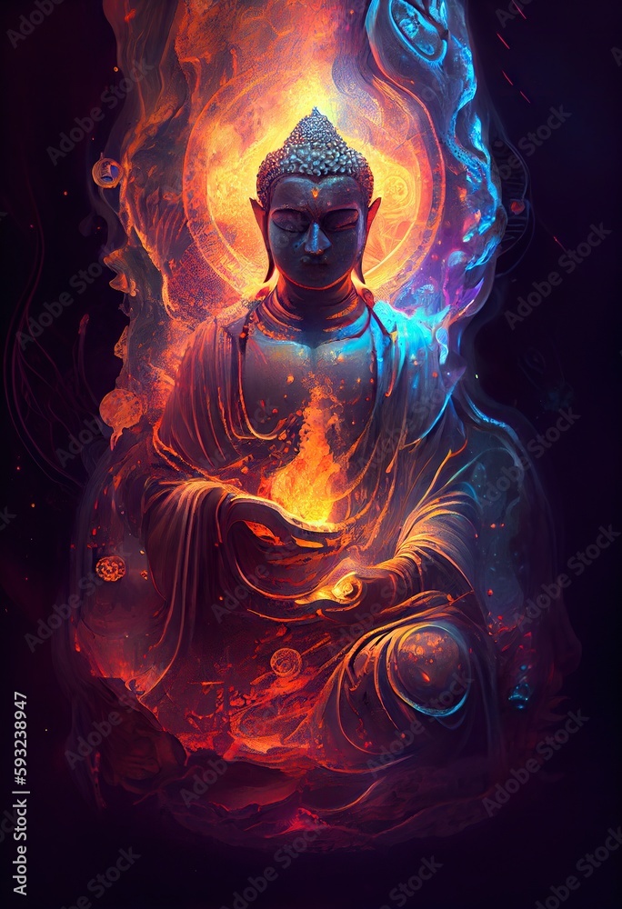 Generative AI Illustration Of Buddha Aura Of Energy Surreal Fantasy