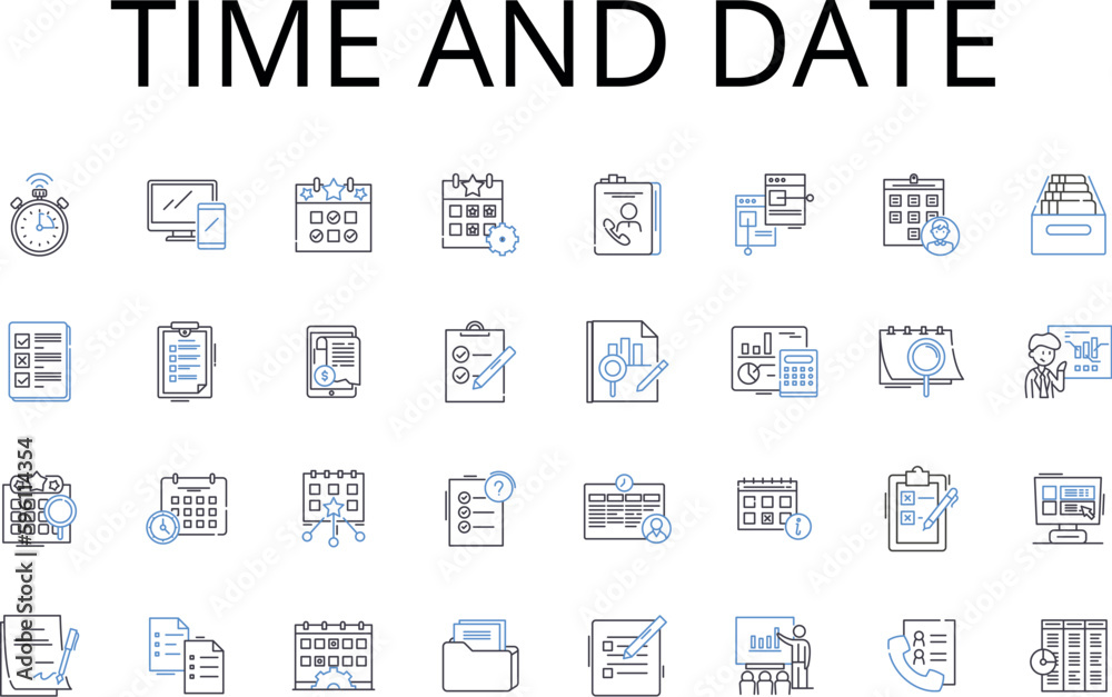 Vektorov Grafika Time And Date Line Icons Collection Duration