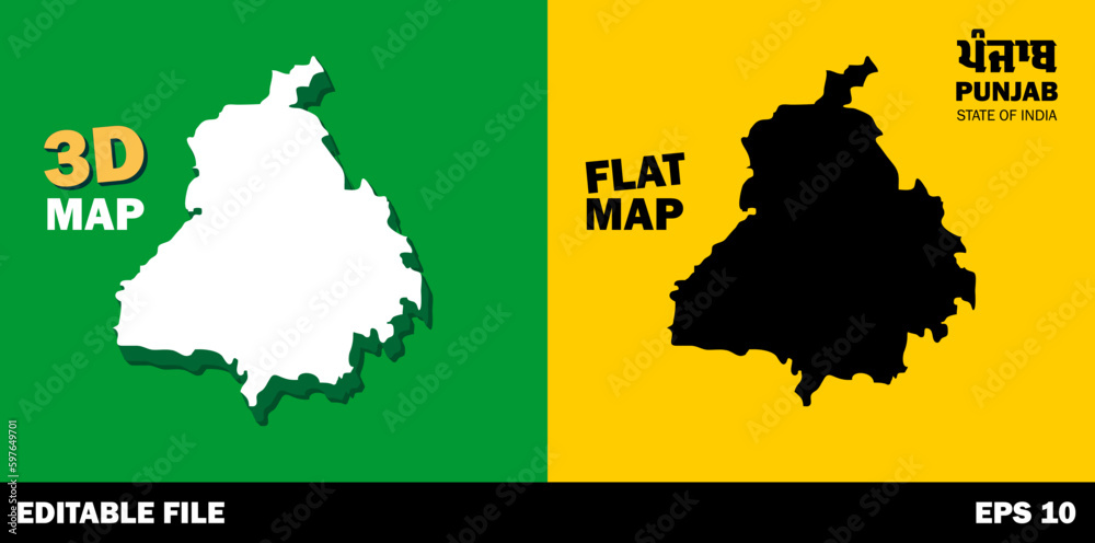 Punjab 3d Map Flat Map Of Panjab Indian State Map Punjabi Easy To