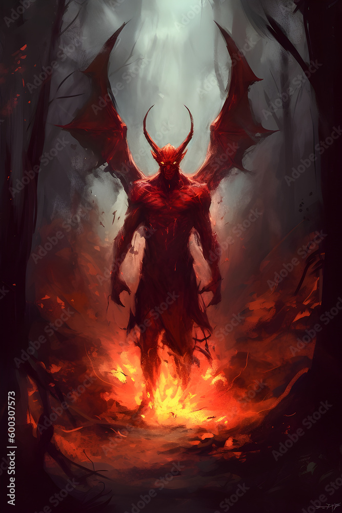 Horned Demon With Wings Evil Creature Monster From Hell Devils Army