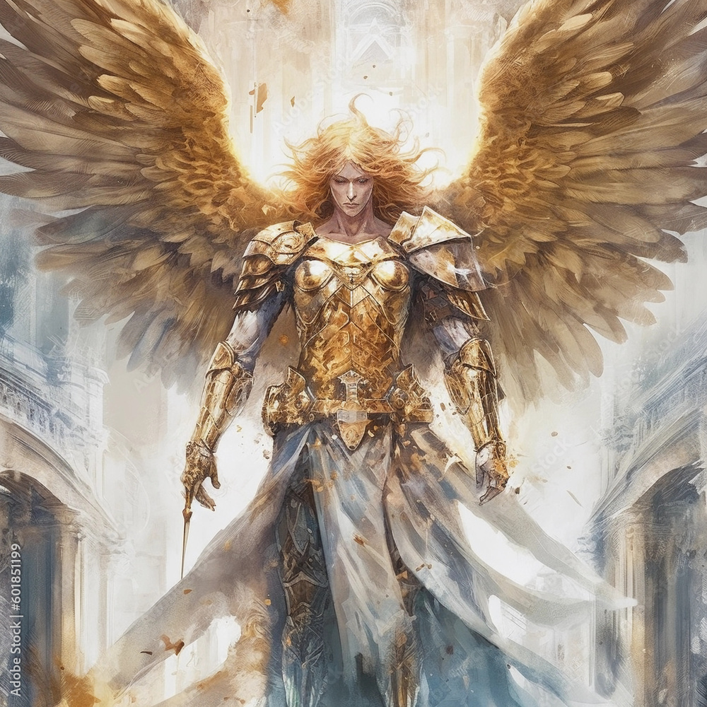 Archangel Watercolor Drawing Guardian Angel Drawing Stock