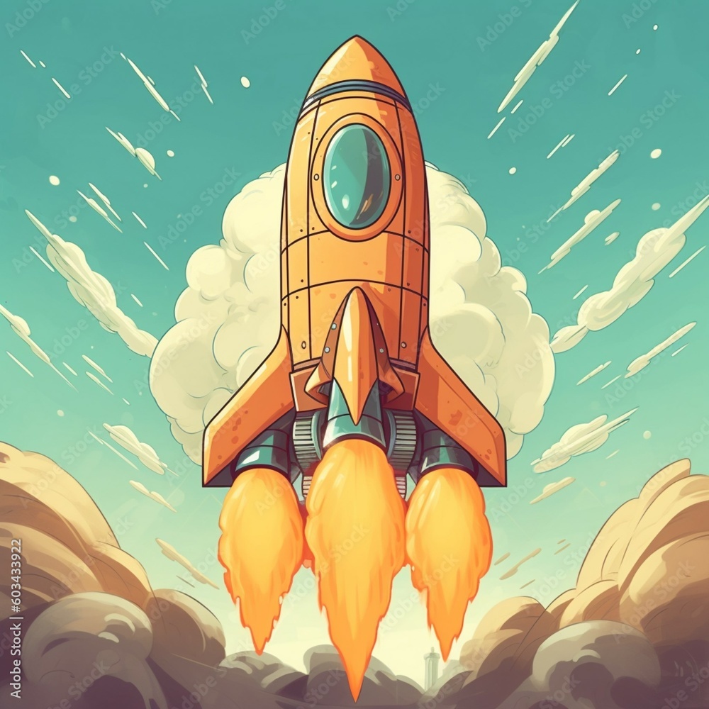 Cartoon Rocket Ship Blasting Off Ai Generated Stock Illustration