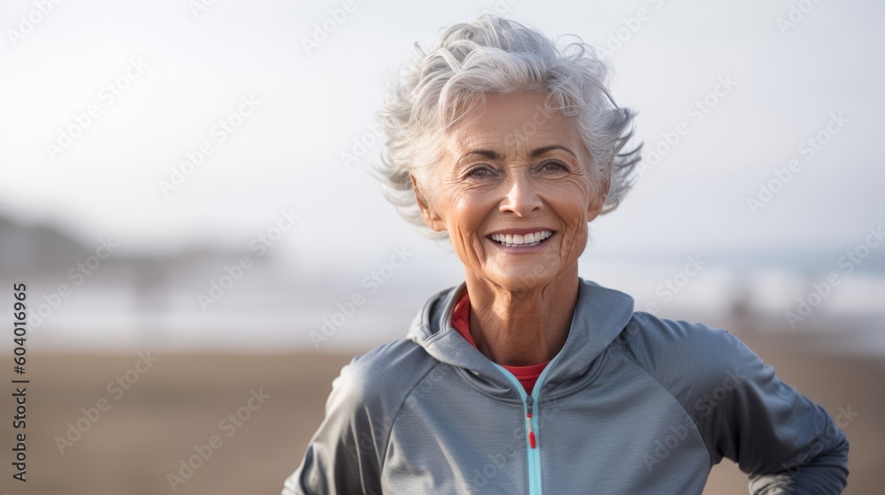 Older Female Doing Sport To Keep Fit Mature Woman Running Along The