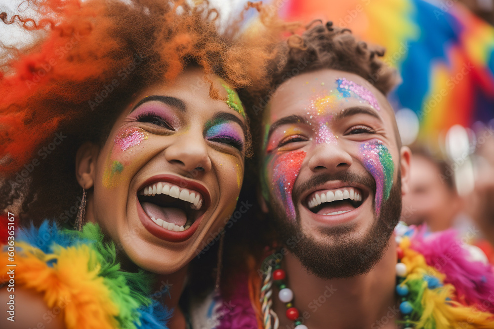 Smiling Generative Ai Couple At Lgbtq Gay Pride Parade In Sao Paulo Love And Diversity In The