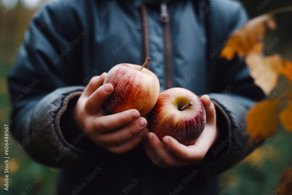 Person Holding Two Apples In Their Hands With Leaf In The Background