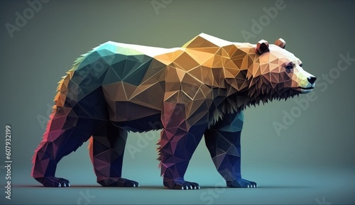 Colourful low polygon geometric bear animal. Generative AI.