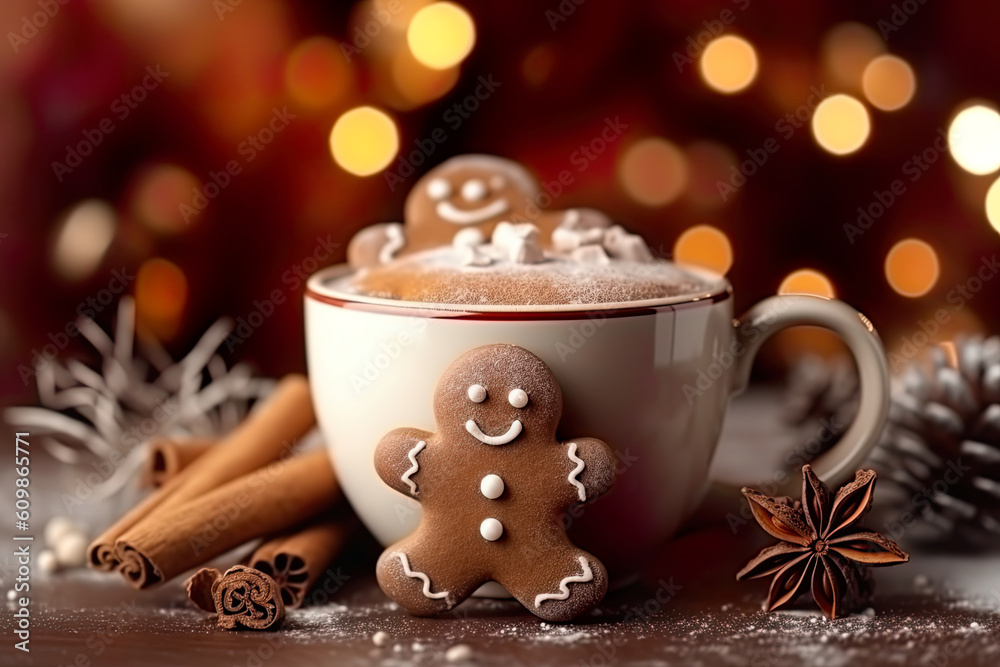 Gingerbread Man Bathes In A Cup Of Hot Chocolate Generative Ai Stock Illustration Adobe Stock